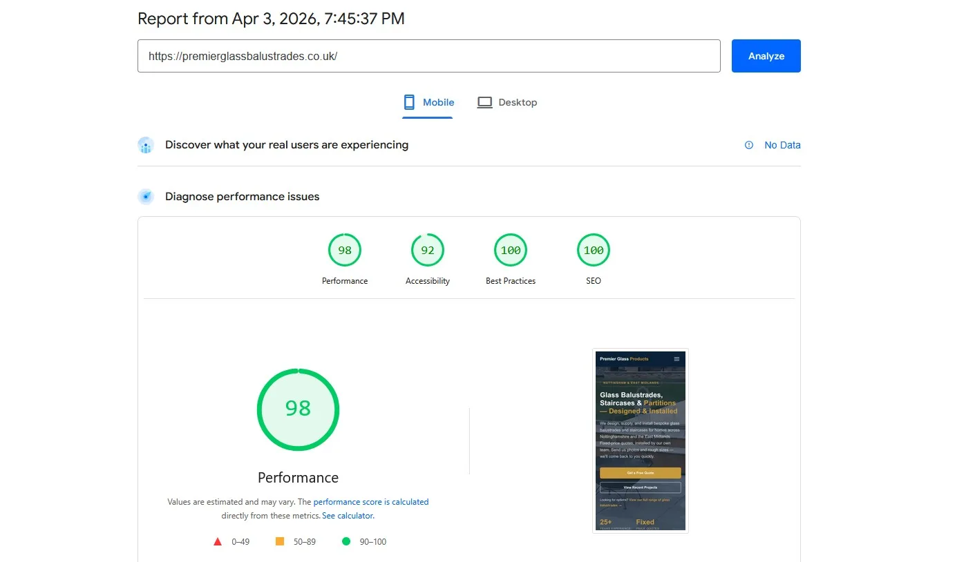 Sitespeed proof on premier glass balustrades
